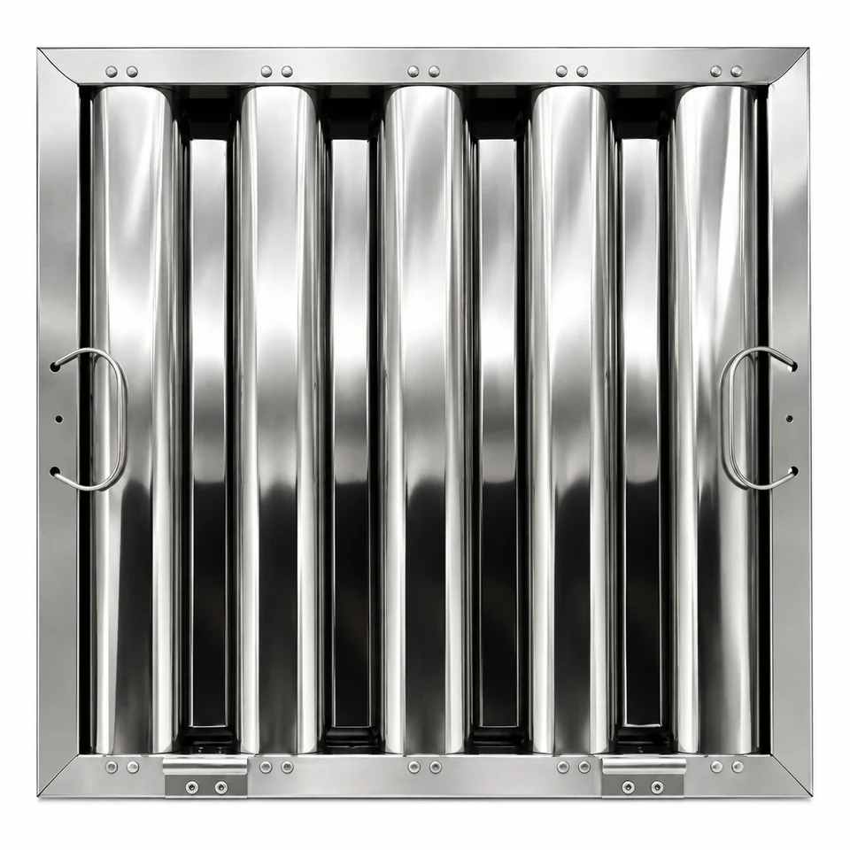 Stainless steel commercial kitchen baffle grease filter with lifting handles